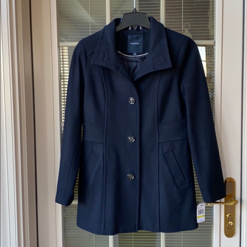 NAUTICA Wool Peecoat SINGLE BREASTED SzM NAVY BLUE